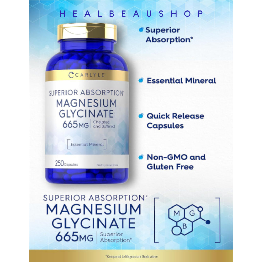 Carlyle Superior Absorption Magnesium Glycinate 665mg – 250 Capsules | Muscle, Nerve & Relaxation Support | Original USA Product