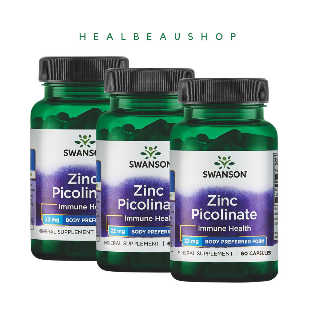 Swanson Zinc Picolinate 22mg / 50mg – Immune, Antioxidant & Prostate Support | 60 Capsules | Original USA Product