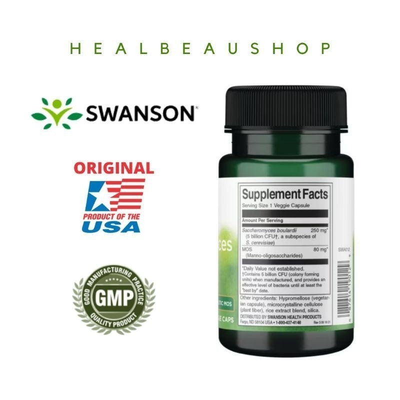 Swanson Saccharomyces Boulardii with MOS Prebiotic – 5 Billion CFU | Digestive, Gut & Immune Support | Original USA Product