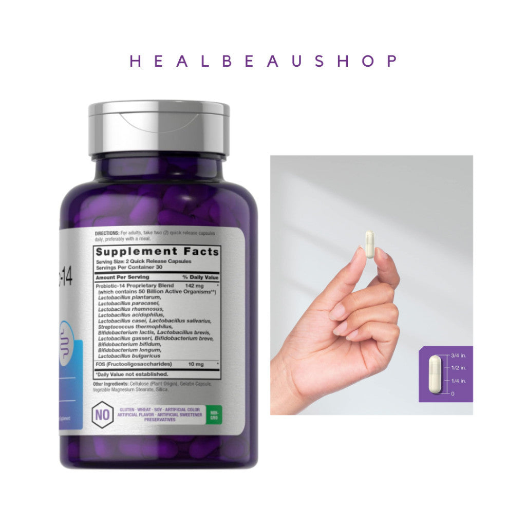 Horbaach Probiotic + Prebiotic 50 Billion CFU – 60 Capsules | Digestive, Gut & Stomach Health Support