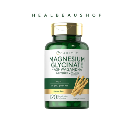 Carlyle Magnesium Glycinate + Ashwagandha 2740mg – 120 Capsules | Relaxation, Sleep & Stress Support | Halal | Original USA