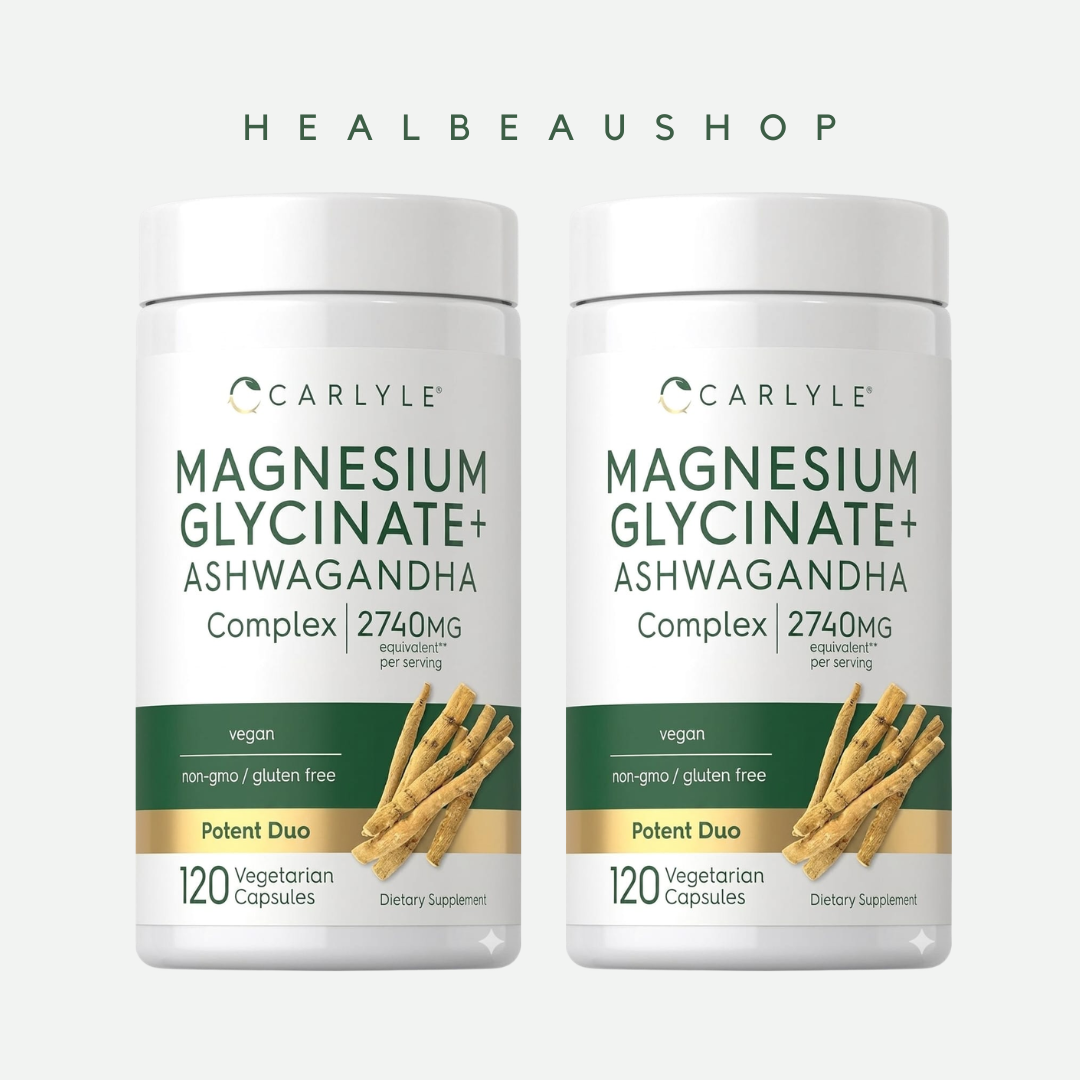 Carlyle Magnesium Glycinate + Ashwagandha 2740mg – 120 Capsules | Relaxation, Sleep & Stress Support | Halal | Original USA