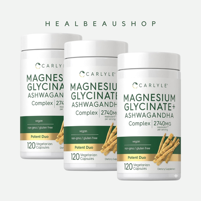 Carlyle Magnesium Glycinate + Ashwagandha 2740mg – 120 Capsules | Relaxation, Sleep & Stress Support | Halal | Original USA