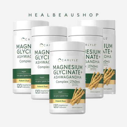 Carlyle Magnesium Glycinate + Ashwagandha 2740mg – 120 Capsules | Relaxation, Sleep & Stress Support | Halal | Original USA