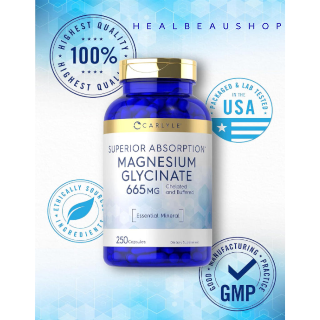 Carlyle Superior Absorption Magnesium Glycinate 665mg – 250 Capsules | Muscle, Nerve & Relaxation Support | Original USA Product