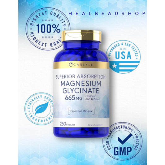 Carlyle Superior Absorption Magnesium Glycinate 665mg – 250 Capsules | Muscle, Nerve & Relaxation Support | Original USA Product