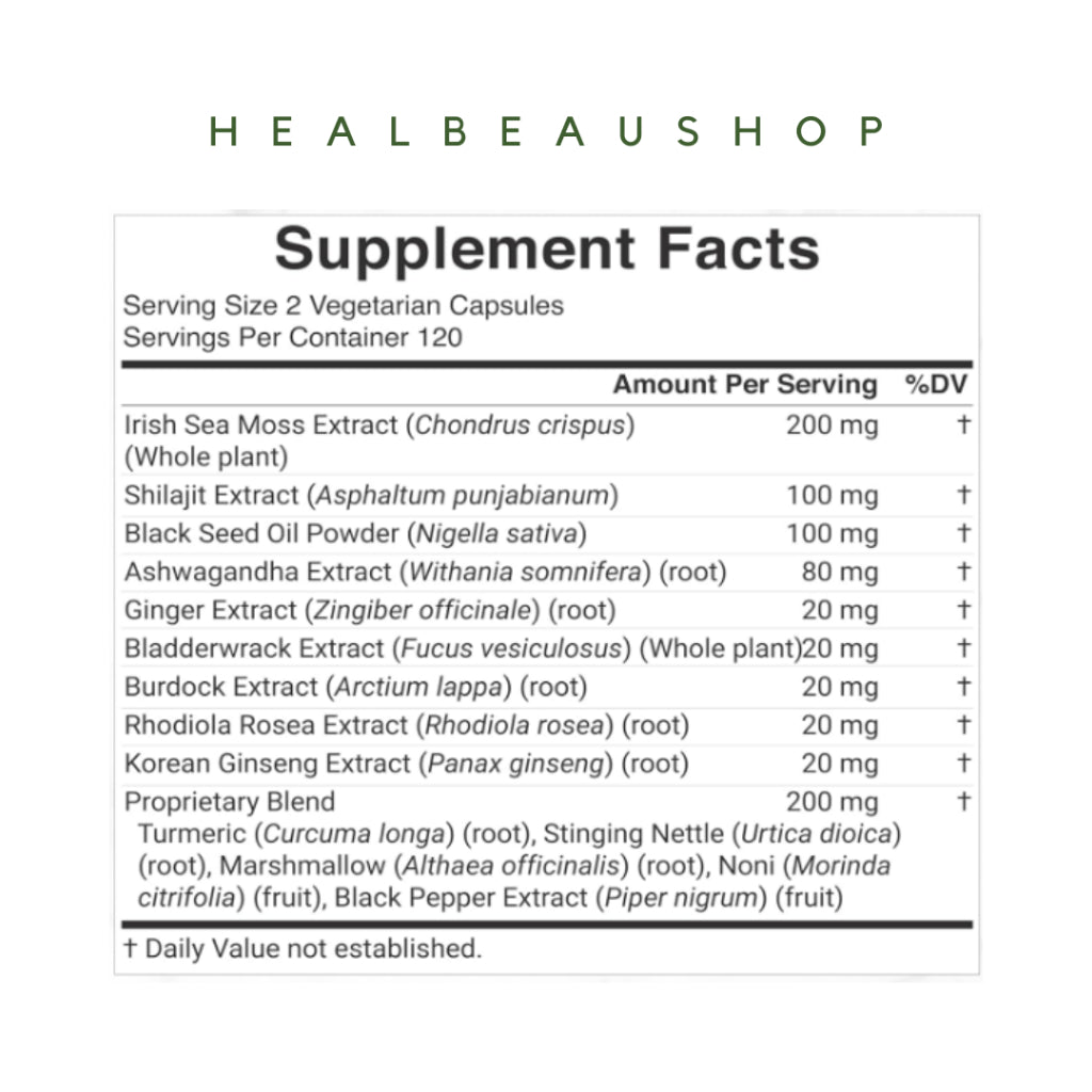Deal Supplement Sea Moss 7000mg – 14 Superfood Complex | Shilajit, Black Seed, Ashwagandha & Korean Panax Ginseng | 240 Capsules | Original USA Product