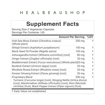 Deal Supplement Sea Moss 7000mg – 14 Superfood Complex | Shilajit, Black Seed, Ashwagandha & Korean Panax Ginseng | 240 Capsules | Original USA Product