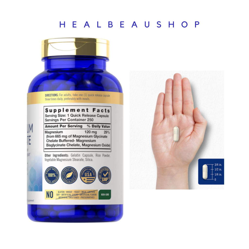 Carlyle Superior Absorption Magnesium Glycinate 665mg – 250 Capsules | Muscle, Nerve & Relaxation Support | Original USA Product