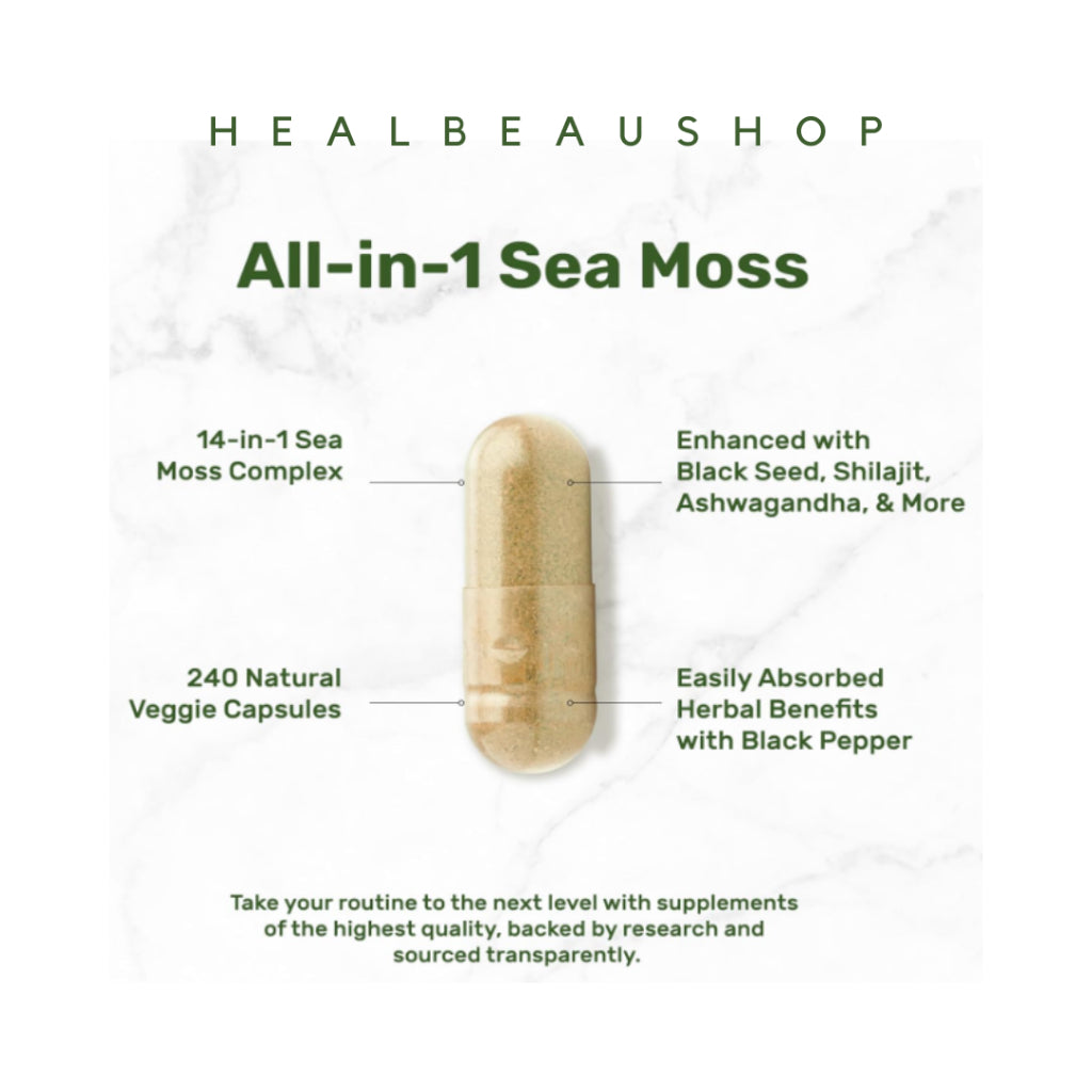 Deal Supplement Sea Moss 7000mg – 14 Superfood Complex | Shilajit, Black Seed, Ashwagandha & Korean Panax Ginseng | 240 Capsules | Original USA Product
