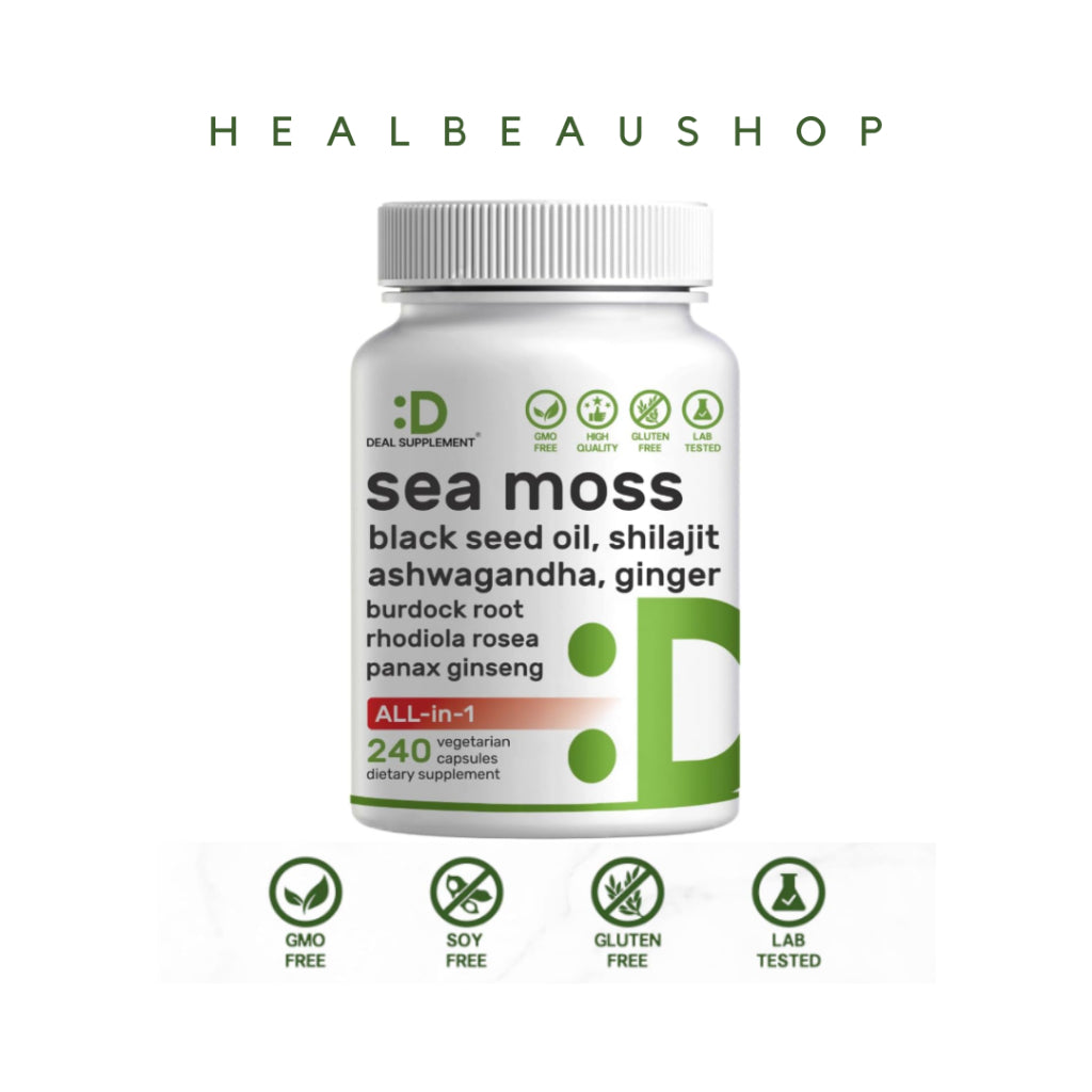 Deal Supplement Sea Moss 7000mg – 14 Superfood Complex | Shilajit, Black Seed, Ashwagandha & Korean Panax Ginseng | 240 Capsules | Original USA Product