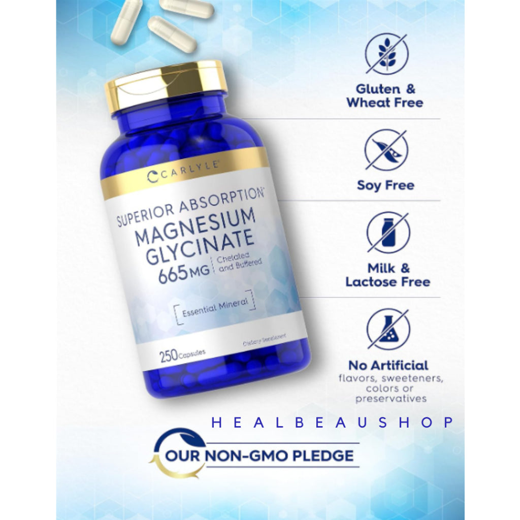 Carlyle Superior Absorption Magnesium Glycinate 665mg – 250 Capsules | Muscle, Nerve & Relaxation Support | Original USA Product