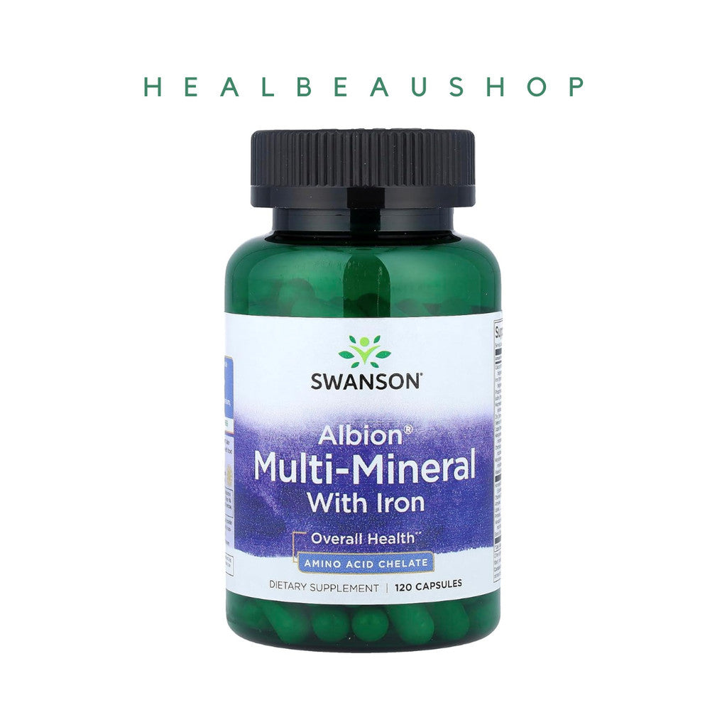 Swanson Albion® Multi-Mineral Complex With & Without Iron – 120 Capsules | Bone, Muscle & Full Body Mineral Support | Original USA Product