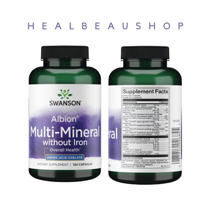 Swanson Albion® Multi-Mineral Complex With & Without Iron – 120 Capsules | Bone, Muscle & Full Body Mineral Support | Original USA Product