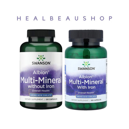 Swanson Albion® Multi-Mineral Complex With & Without Iron – 120 Capsules | Bone, Muscle & Full Body Mineral Support | Original USA Product