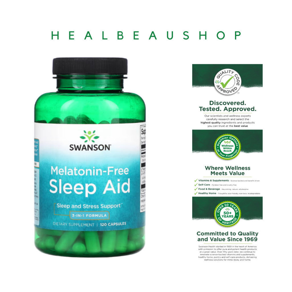 Swanson Melatonin-Free Sleep Aid – Magnesium Glycinate, L-Theanine & 5-HTP | 120 Capsules | Sleep, Relaxation & Stress Support
