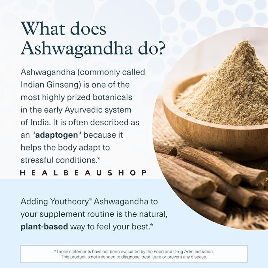 Youtheory Ashwagandha KSM-66® – 60 Vegetarian Capsules | Stress, Mood & Cognitive Support | Original USA Product
