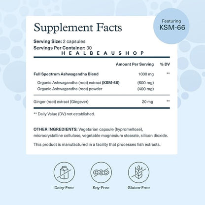Youtheory Ashwagandha KSM-66® – 60 Vegetarian Capsules | Stress, Mood & Cognitive Support | Original USA Product