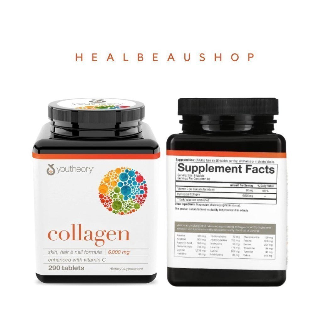 Youtheory Advanced Collagen 6000mg – Hair, Skin & Nails Support | 120 / 160 / 290 Tablets | Original USA Product
