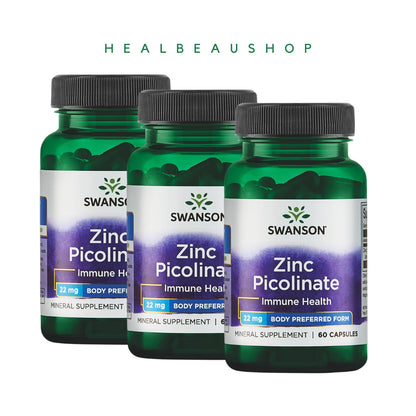 Swanson Zinc Picolinate 22mg / 50mg – Immune, Antioxidant & Prostate Support | 60 Capsules | Original USA Product
