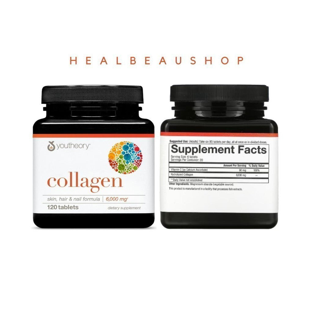 Youtheory Advanced Collagen 6000mg – Hair, Skin & Nails Support | 120 / 160 / 290 Tablets | Original USA Product