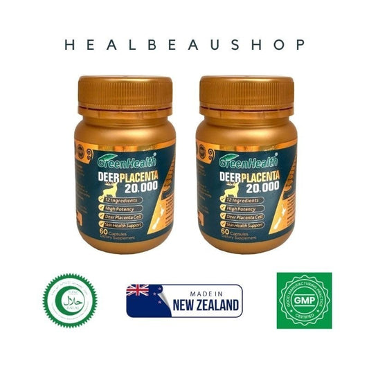 Green Health Deer Placenta 20,000mg Bundle Pack – 2 Bottles | Original New Zealand | 60 Capsules per Bottle