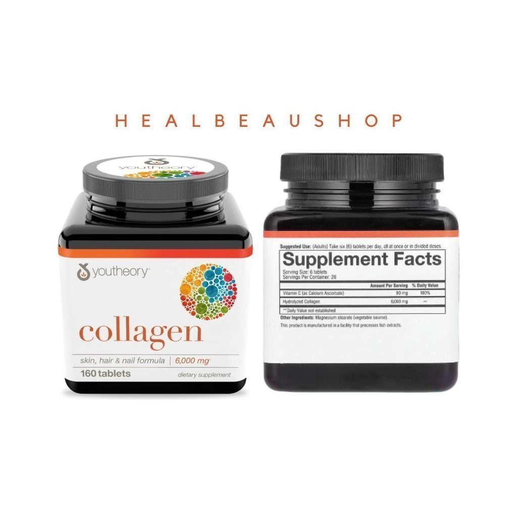 Youtheory Advanced Collagen 6000mg – Hair, Skin & Nails Support | 120 / 160 / 290 Tablets | Original USA Product