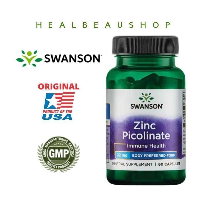 Swanson Zinc Picolinate 22mg / 50mg – Immune, Antioxidant & Prostate Support | 60 Capsules | Original USA Product