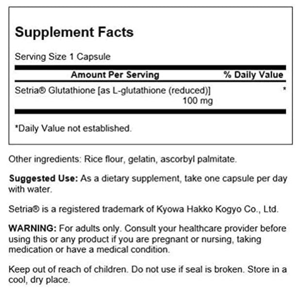 Swanson Setria® L-Glutathione 100mg – 100 Capsules | Antioxidant & Cellular Wellness Support | Original USA Product