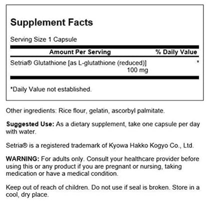 Swanson Setria® L-Glutathione 100mg – 100 Capsules | Antioxidant & Cellular Wellness Support | Original USA Product