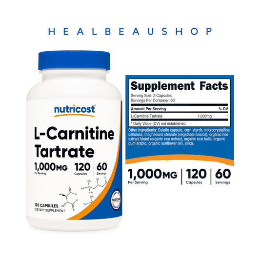 Nutricost L-Carnitine Tartrate 1000mg – 120 Capsules | Energy, Recovery & Performance Support | Original USA Product