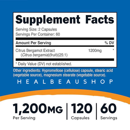 Nutricost Citrus Bergamot 1200mg – 120 Capsules | Cardiovascular & Cholesterol Support | Original USA Product