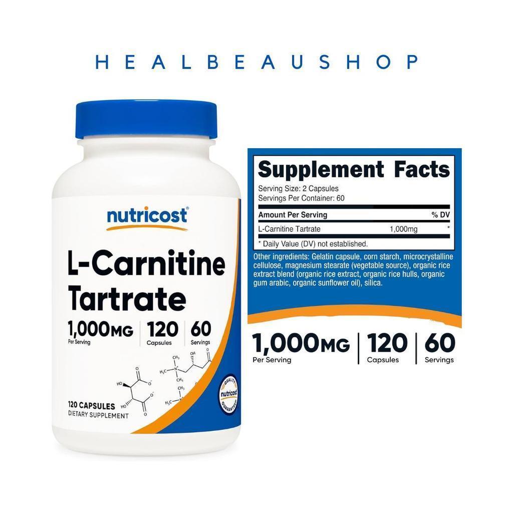 Nutricost L-Carnitine Tartrate 1000mg – 120 Capsules | Energy, Recovery & Performance Support | Original USA Product