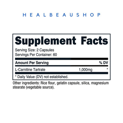 Nutricost L-Carnitine Tartrate 1000mg – 120 Capsules | Energy, Recovery & Performance Support | Original USA Product