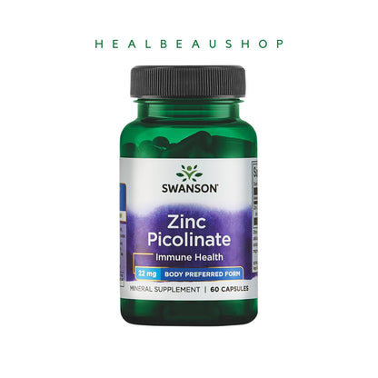 Swanson Zinc Picolinate 22mg / 50mg – Immune, Antioxidant & Prostate Support | 60 Capsules | Original USA Product