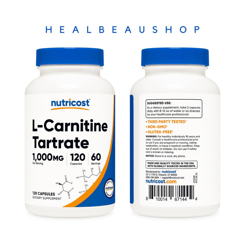 Nutricost L-Carnitine Tartrate 1000mg – 120 Capsules | Energy, Recovery & Performance Support | Original USA Product