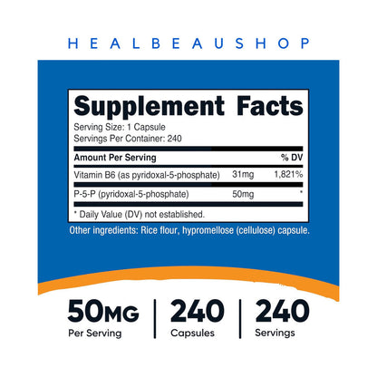 Nutricost P-5-P (Pyridoxal-5-Phosphate) 50mg – 240 Capsules | Active Vitamin B6 for Energy, Brain & Nervous System Support