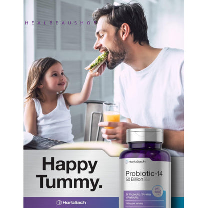 Horbaach Probiotic + Prebiotic 50 Billion CFU – 60 Capsules | Digestive, Gut & Stomach Health Support