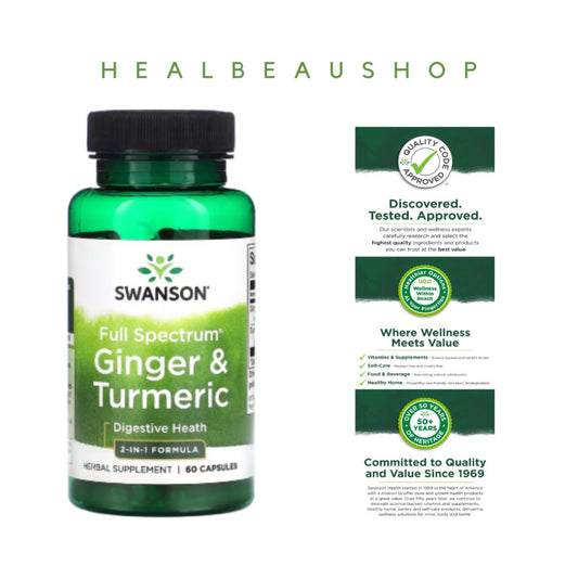 Swanson Full Spectrum® Ginger & Turmeric – 60 Capsules | Digestive, Antioxidant & Herbal Wellness Support | Original USA Product