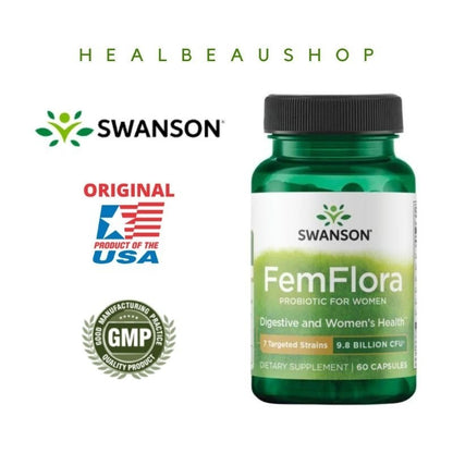 Swanson FemFlora Probiotic for Women – 9.8 Billion CFU | 60 Capsules | Women's Digestive & Feminine Health Support