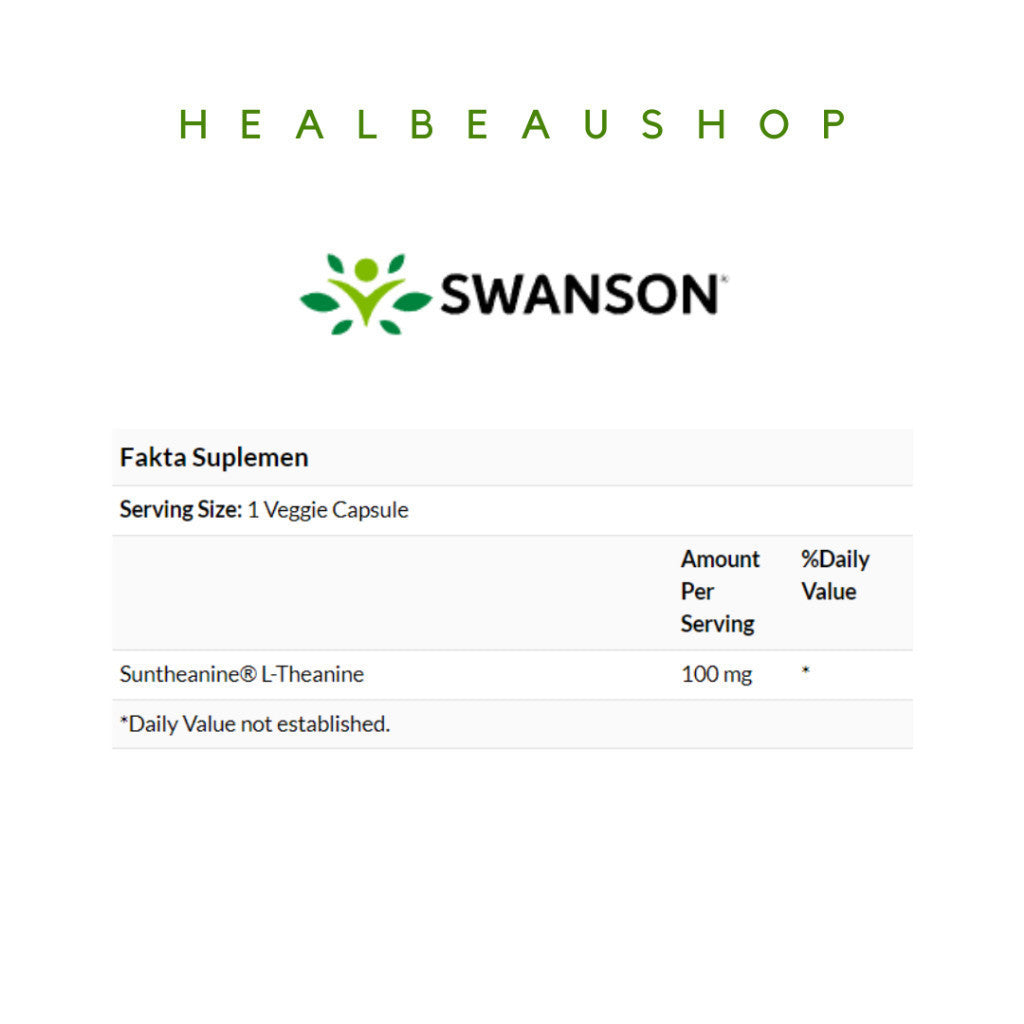Swanson Ultra Suntheanine® L-Theanine 100mg – 60 Vegetarian Capsules | Brain, Stress &amp; Calm Focus Support | Original USA Product