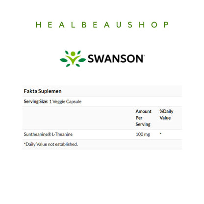 Swanson Ultra Suntheanine® L-Theanine 100mg – 60 Vegetarian Capsules | Brain, Stress &amp; Calm Focus Support | Original USA Product