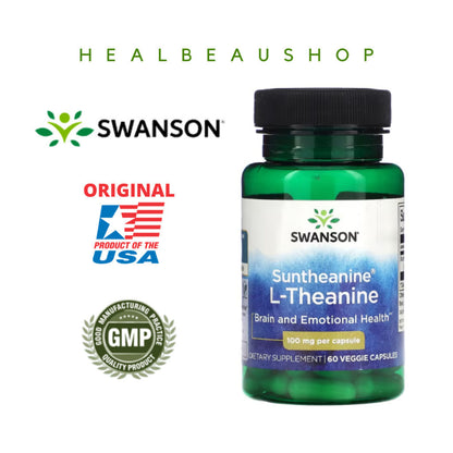 Swanson Ultra Suntheanine® L-Theanine 100mg – 60 Vegetarian Capsules | Brain, Stress &amp; Calm Focus Support | Original USA Product