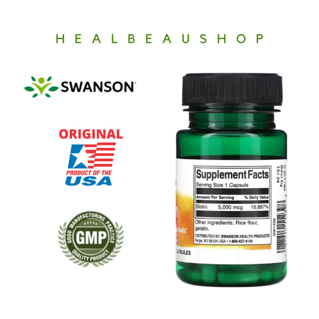 Swanson Biotin 5,000mcg / 10,000mcg – Hair, Skin & Nail Support | Original USA Product