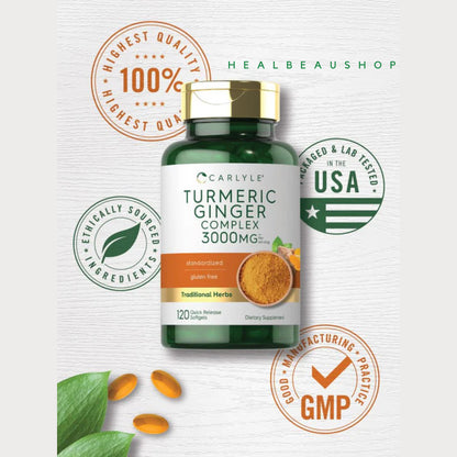 Carlyle Turmeric Curcumin Complex 1000mg / Turmeric Ginger Complex 3000mg – Antioxidant & Herbal Wellness Support | Original USA Product