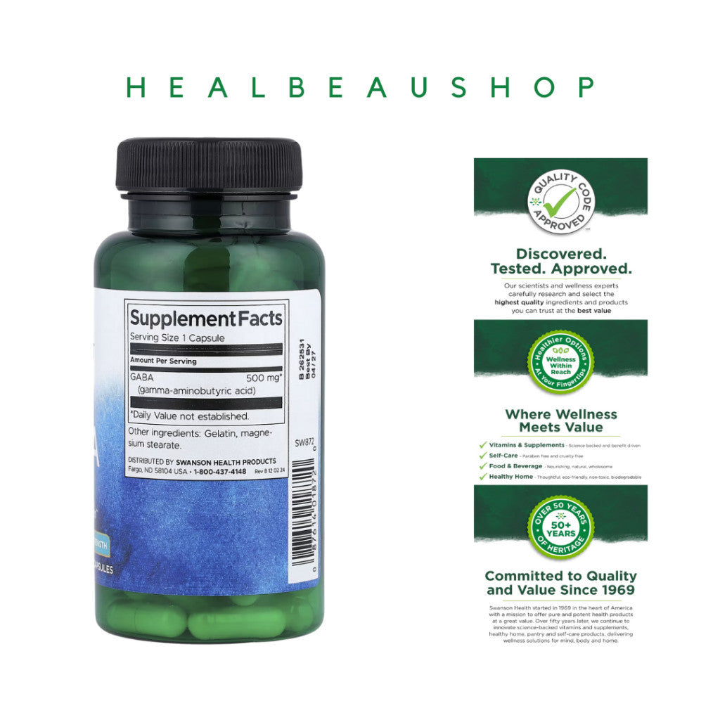 Swanson GABA 500mg – Calm Mind & Relaxation Support