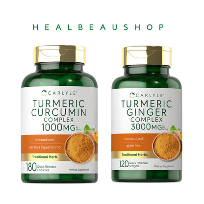 Carlyle Turmeric Curcumin Complex 1000mg / Turmeric Ginger Complex 3000mg – Antioxidant & Herbal Wellness Support | Original USA Product