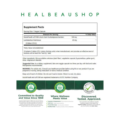 Swanson Lactobacillus Rhamnosus + Fructooligosaccharides (FOS) – 5 Billion CFU | 60 Vegetarian Capsules | Digestive & Immune Support | Original USA Product