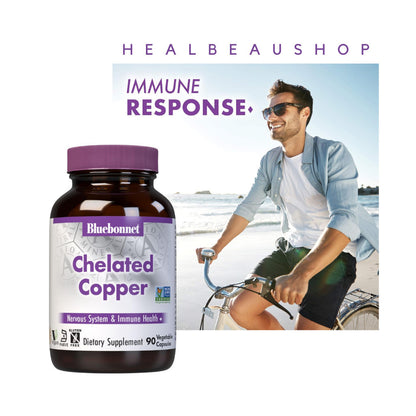 Bluebonnet Chelated Copper 3mg – 90 Vegetable Capsules | Brain, Immune & Nervous System Support