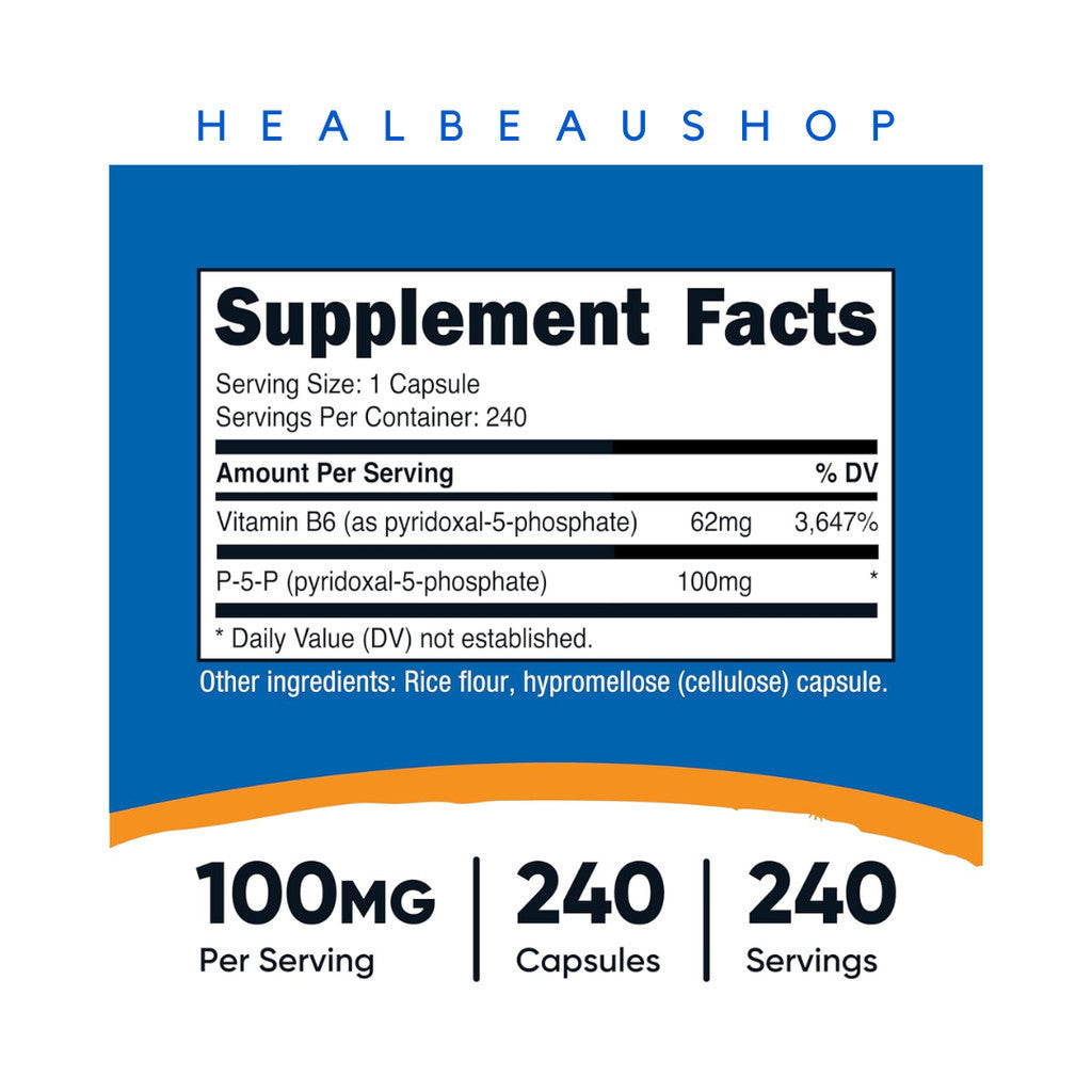 Nutricost P-5-P (Pyridoxal-5-Phosphate) 50mg – 240 Capsules | Active Vitamin B6 for Energy, Brain & Nervous System Support